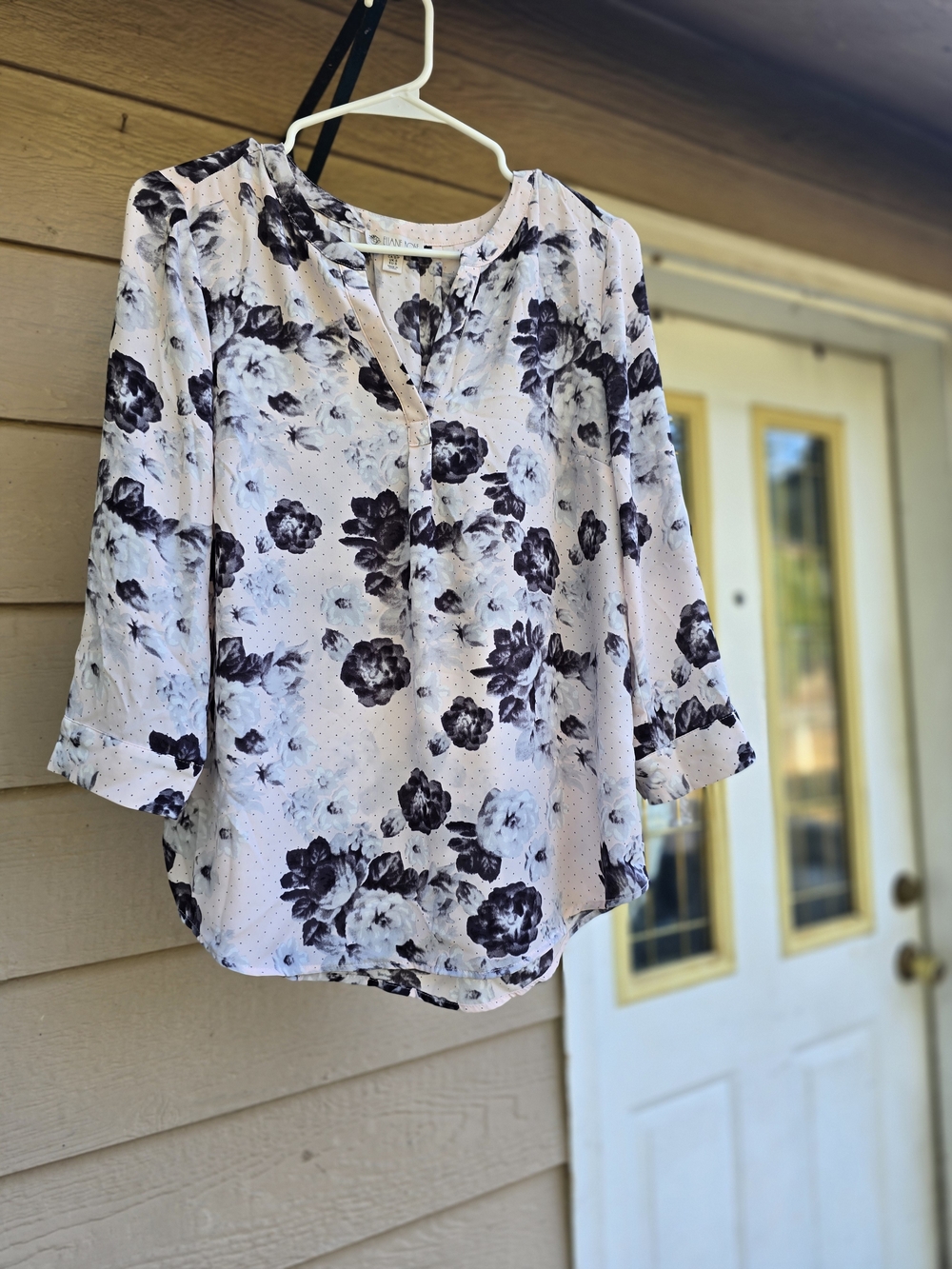 Floral Button-Front Women’s Blouse - Light Pink with Black Floral Print - Small